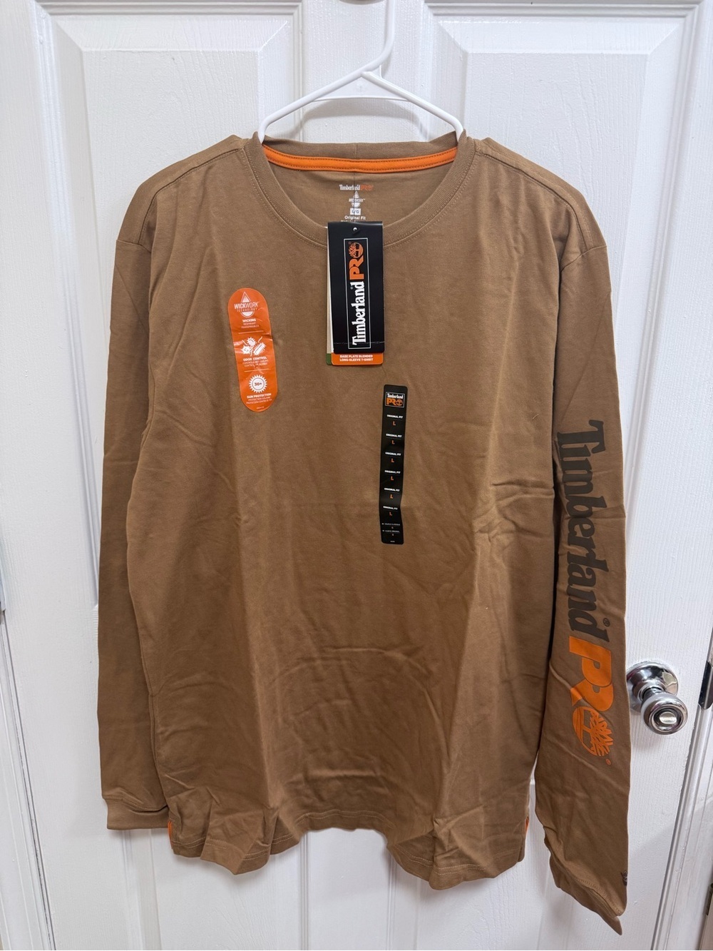NWT Timberland PRO Men's Long Sleeve Crew Shirt in Brown, Size Large